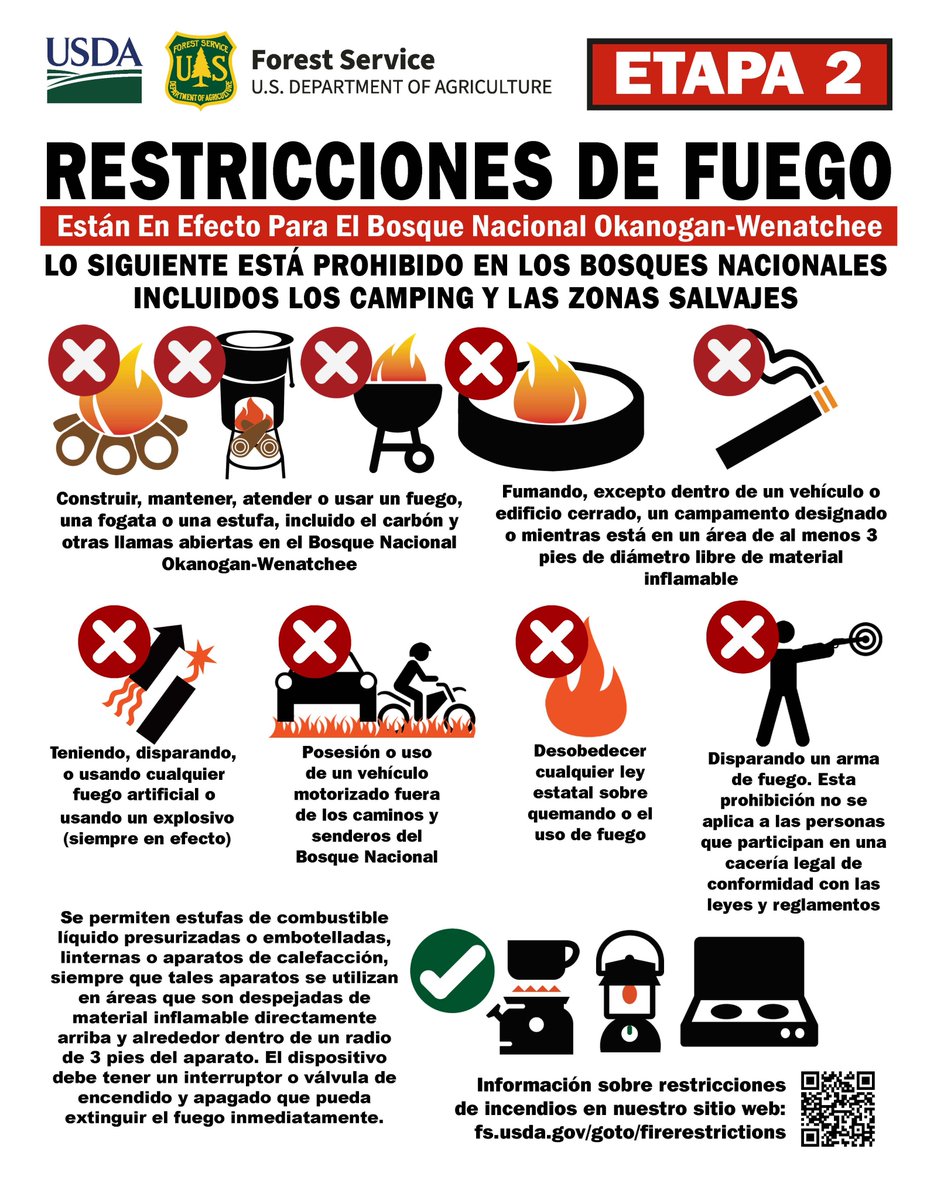 OkaWenNF's tweet photo. Campfire Restrictions Increase to Stage 2 on the Oka-WenNF - No Campfires Allowed. Visit https://t.co/2NZhl63zwF for details on current restrictions, and rules for propane options. https://t.co/MKsI28FlKe