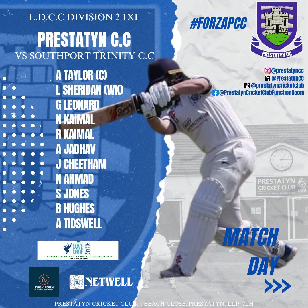 PrestatynCC's tweet photo. Here we go!! Fixture and Teamsheet announcement ๐ข
The 1XI make the trip to Roe Lane to take on Southport Trinity 2XI will take on @StHelensTownCC at Beach Close with a 12.45pm start and the bar will be open!! #forzapcc https://t.co/i84CCu2qdZ