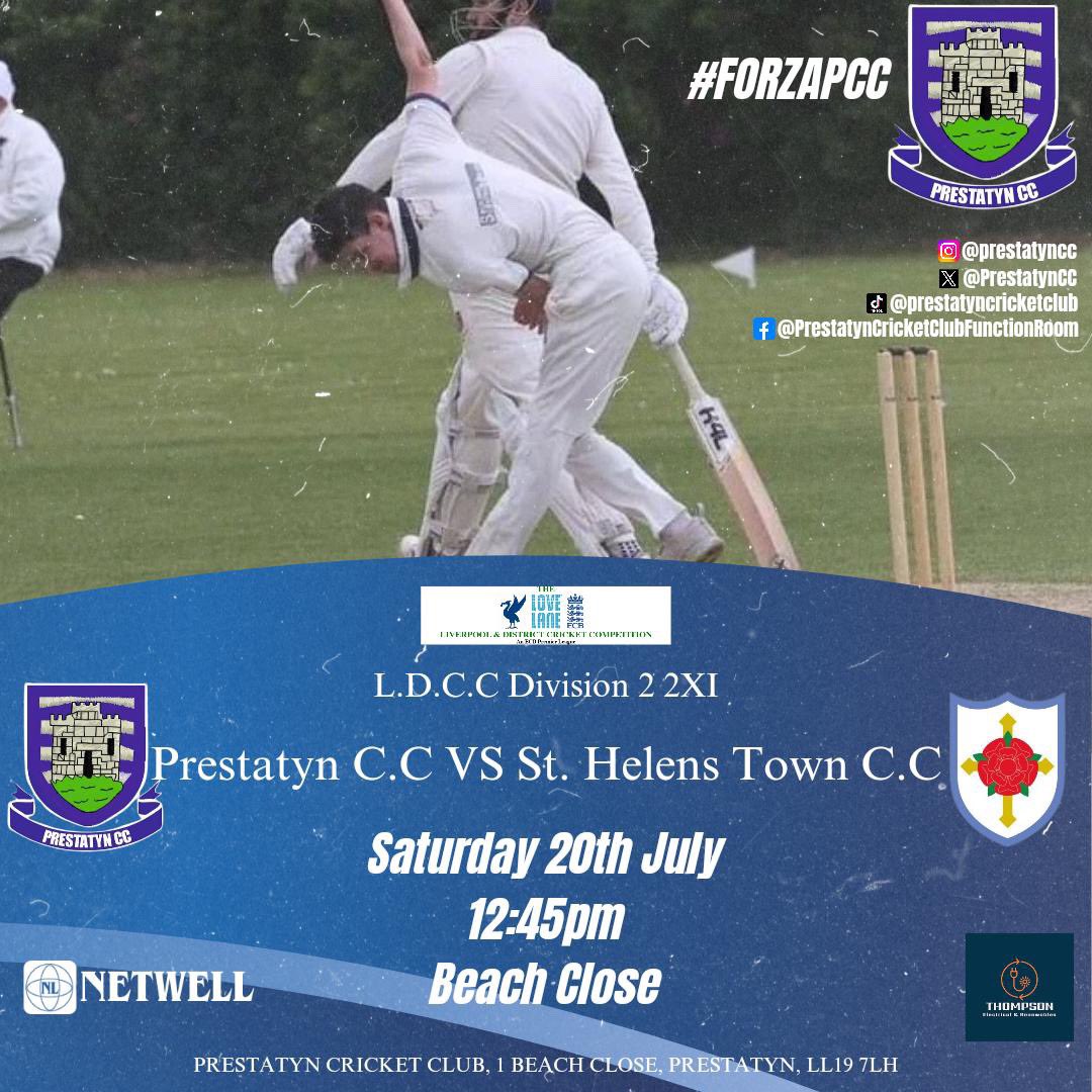 PrestatynCC's tweet photo. Here we go!! Fixture and Teamsheet announcement ๐ข
The 1XI make the trip to Roe Lane to take on Southport Trinity 2XI will take on @StHelensTownCC at Beach Close with a 12.45pm start and the bar will be open!! #forzapcc https://t.co/i84CCu2qdZ