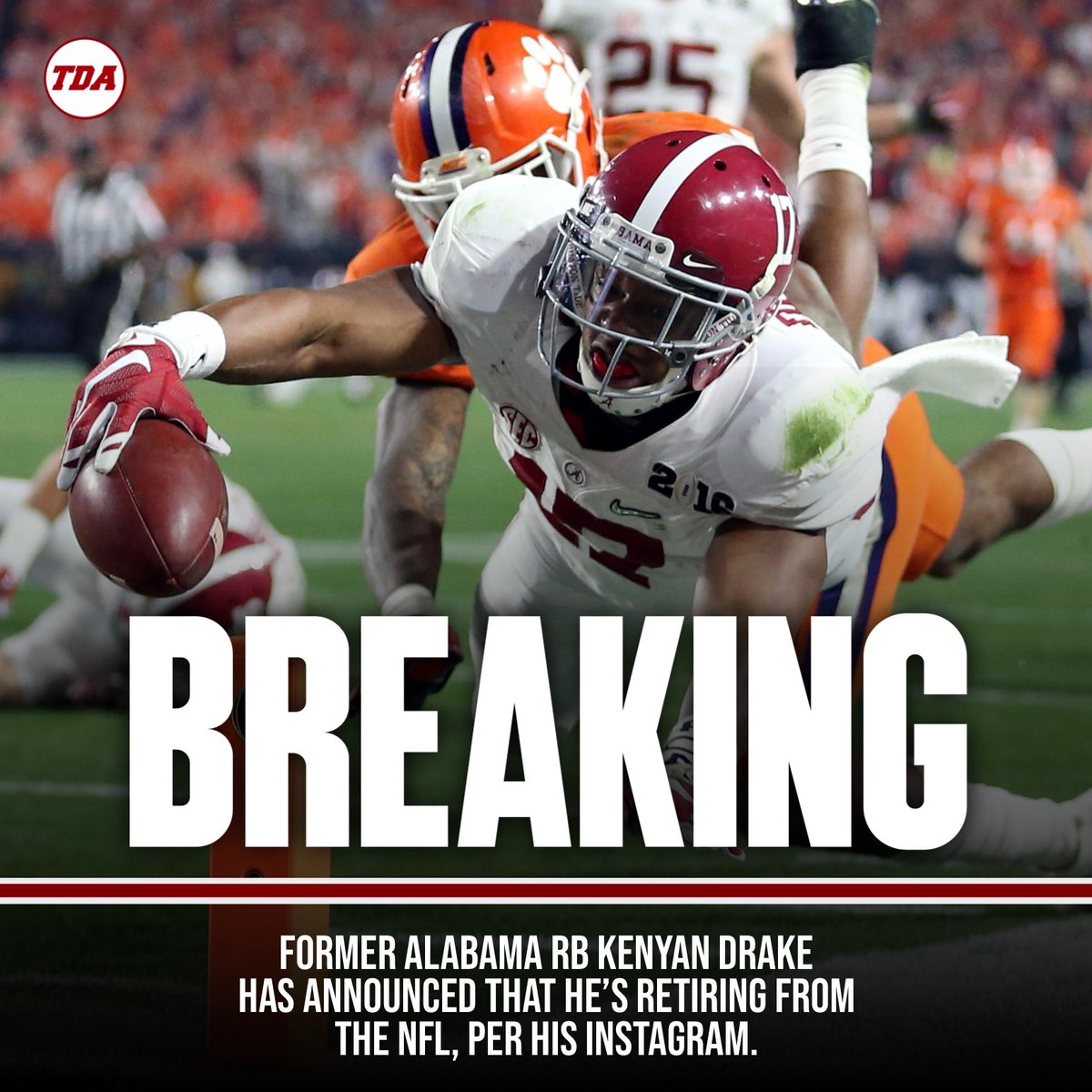 BREAKING: Kenyan Drake announces his retirement from the NFL.