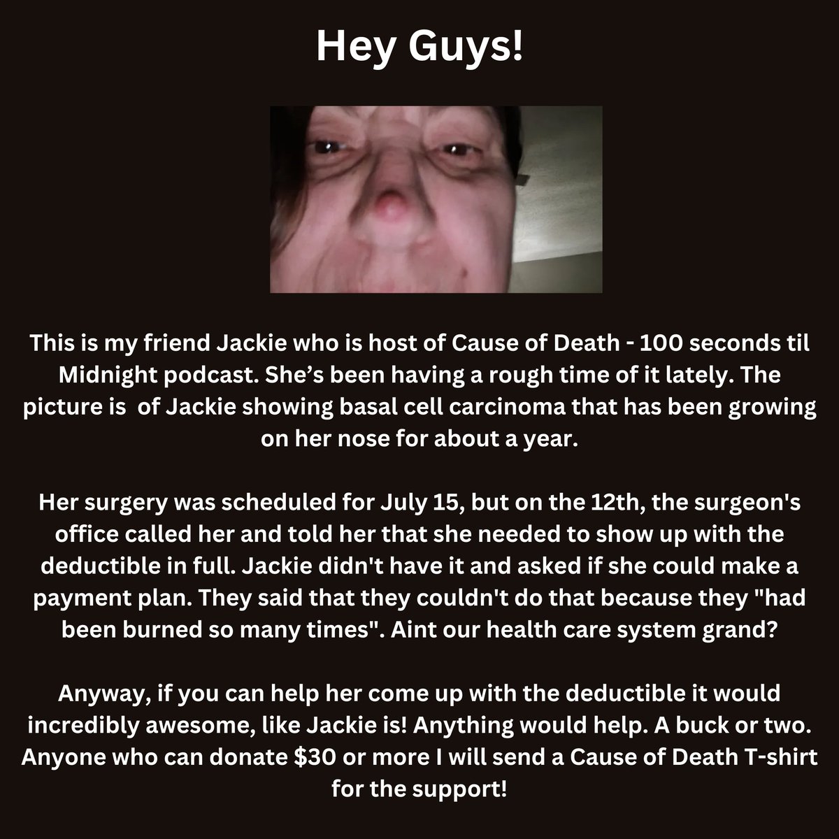 gofund.me/07b16e52

Jackie is one of our Darkcast Network Hosts. If you can't help out monetarily, would you please retweet for me? Thank you so much for any support to help my friend and Darkcast host out! 💜