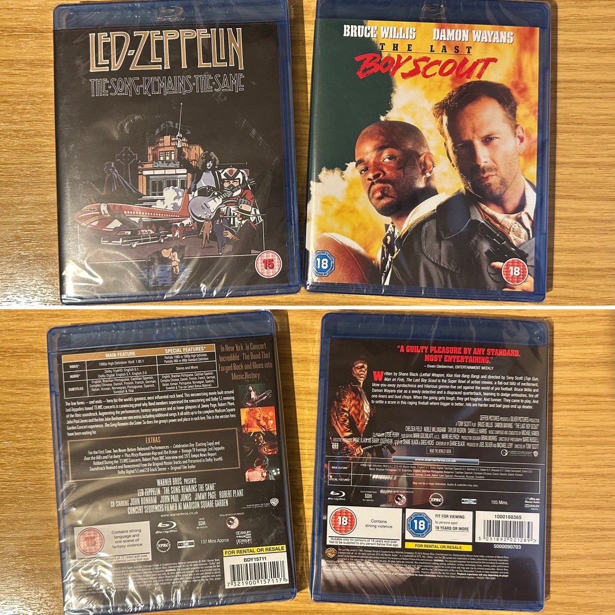 s77tux's tweet image. Late-evening #LatestAdditions to my #BlurayCollection:
In concert and beyond, @ledzeppelin’s #TheSongRemainsTheSame;
The goal is to survive… #TheLastBoyScout directed by #TonyScott, written by #ShaneBlack and starring #BruceWillis
#Bluray #PhysicalMedia #KeepDiscsAlive