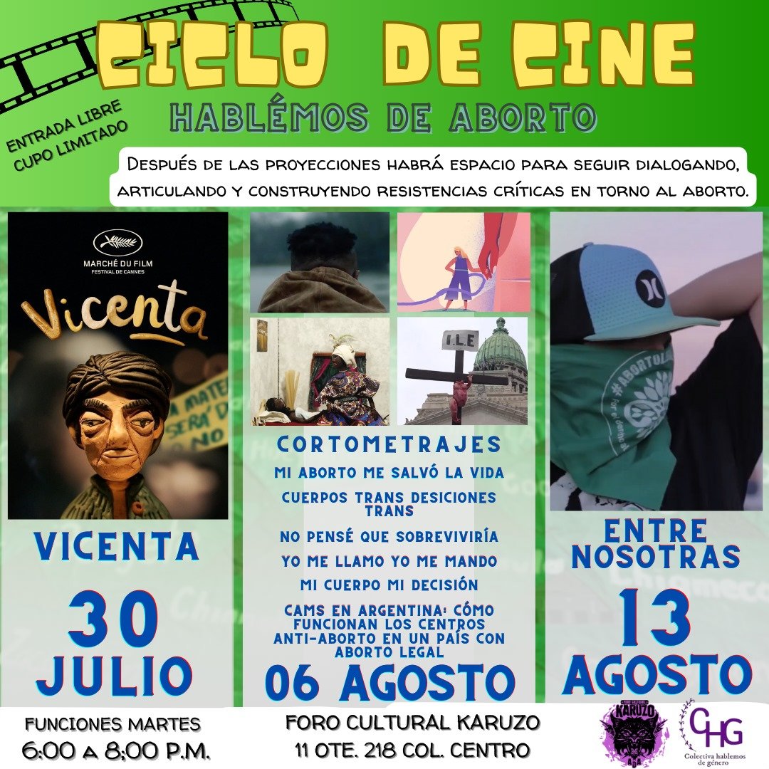 Seguimos emocionadas por la despenalización del Aborto en Puebla, por eso seguiremos creando espacios para sensibilizar y contribuir a la despenalización social alrededor del aborto. Nos vemos en Karuzo 💚💚💚💚💚 Invitadxs todxs a este ciclo de cine 💚💚💚 #AbortoLegalPuebla