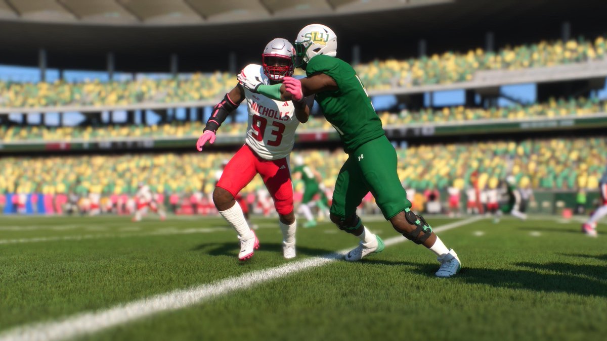 SouthlandSports's tweet photo. IN THE GAME 🏈🎮

We know you needed some Southland Football in College Football 25... so we created all 10 teams.

For PS5 users, look at the user name hillgators32 and download your favorite team!

#GasTankLeague