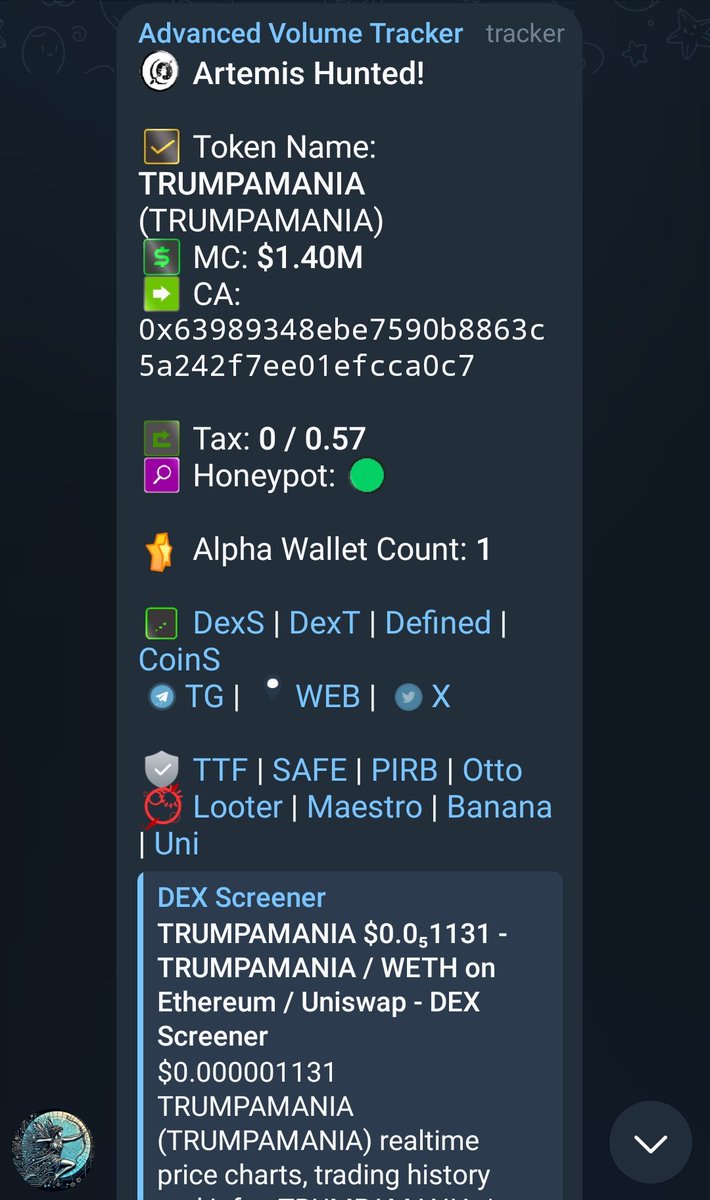 LaneHume494915's tweet photo. Hello #Crypto Twitter 

Still sleeping on @artemisai_erc?

The advanced volume tracker called #Trumpamania  at 1.4M, went on to hit 5.2M , that's over 3.7X in some hrs.

#ArtemisAI tools Will give you an edge in this degen space, follow the money, buy $ATAI to access the tools. https://t.co/4vt5HyK9f5