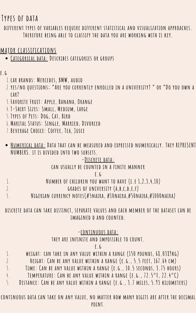HanNielle10's tweet image. Wrapping up for the week with episode 3 on #Statisticsmadesimple.

This episode explains the various types of data as well as the levels of measurement various variables of a dataset can exist as.
This is a very crucial part of analyzing data - Identifying the type and level.