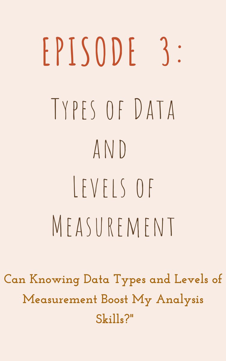HanNielle10's tweet image. Wrapping up for the week with episode 3 on #Statisticsmadesimple.

This episode explains the various types of data as well as the levels of measurement various variables of a dataset can exist as.
This is a very crucial part of analyzing data - Identifying the type and level.