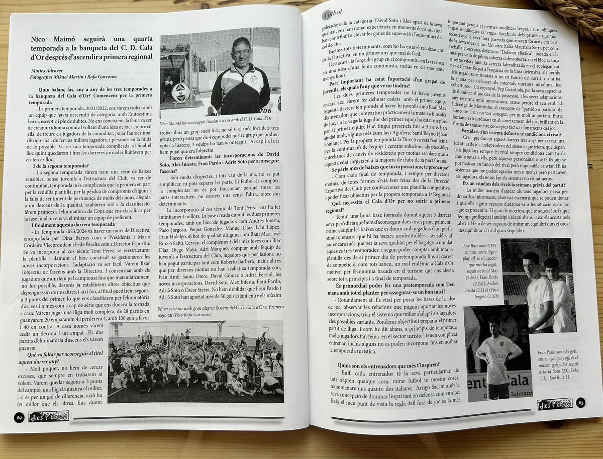 Gràcies a la revista “Dies i coses” i a <a href="/matiesadrover/">Actualidad Futbol Base</a> per fer ressò de l’ascens aconseguit la passada temporada pel <a href="/CDCaladOr1/">C.D. Cala d'Or</a>  i  deixar-me un espai a la seva revista