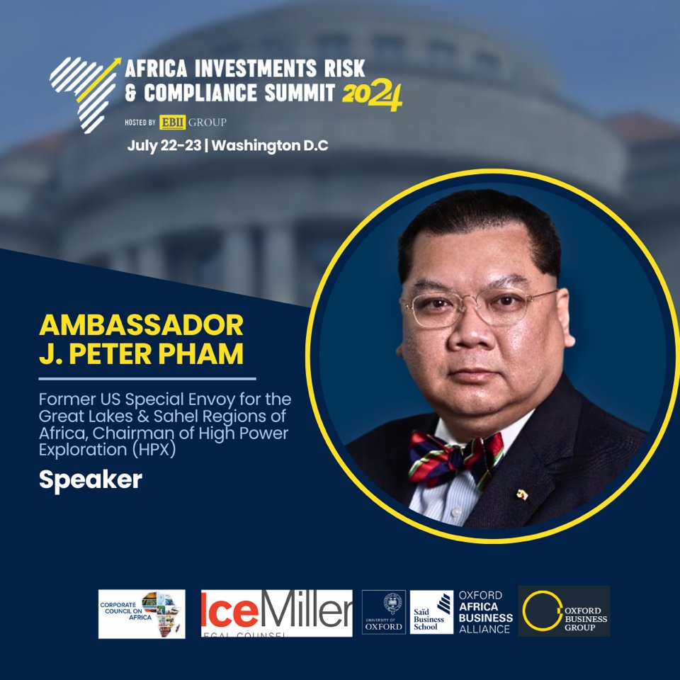 Dr. J. Peter Pham đșđČ (@drjppham) on Twitter photo Looking forward to my conversation Tuesday at the #Africa Investment & Risk Compliance Summit 2024 with Sir Paul Collier of <a href="/UniofOxford/">University of Oxford</a>âs <a href="/BlavatnikSchool/">Blavatnik School of Government</a> about how sound policy & good governance advance sustainable development of #CriticalMinerals on the continent. #AIRCSummit Looking forward to my conversation Tuesday at the #Africa Investment & Risk Compliance Summit 2024 with Sir Paul Collier of <a href="/UniofOxford/">University of Oxford</a>âs <a href="/BlavatnikSchool/">Blavatnik School of Government</a> about how sound policy & good governance advance sustainable development of #CriticalMinerals on the continent. #AIRCSummit