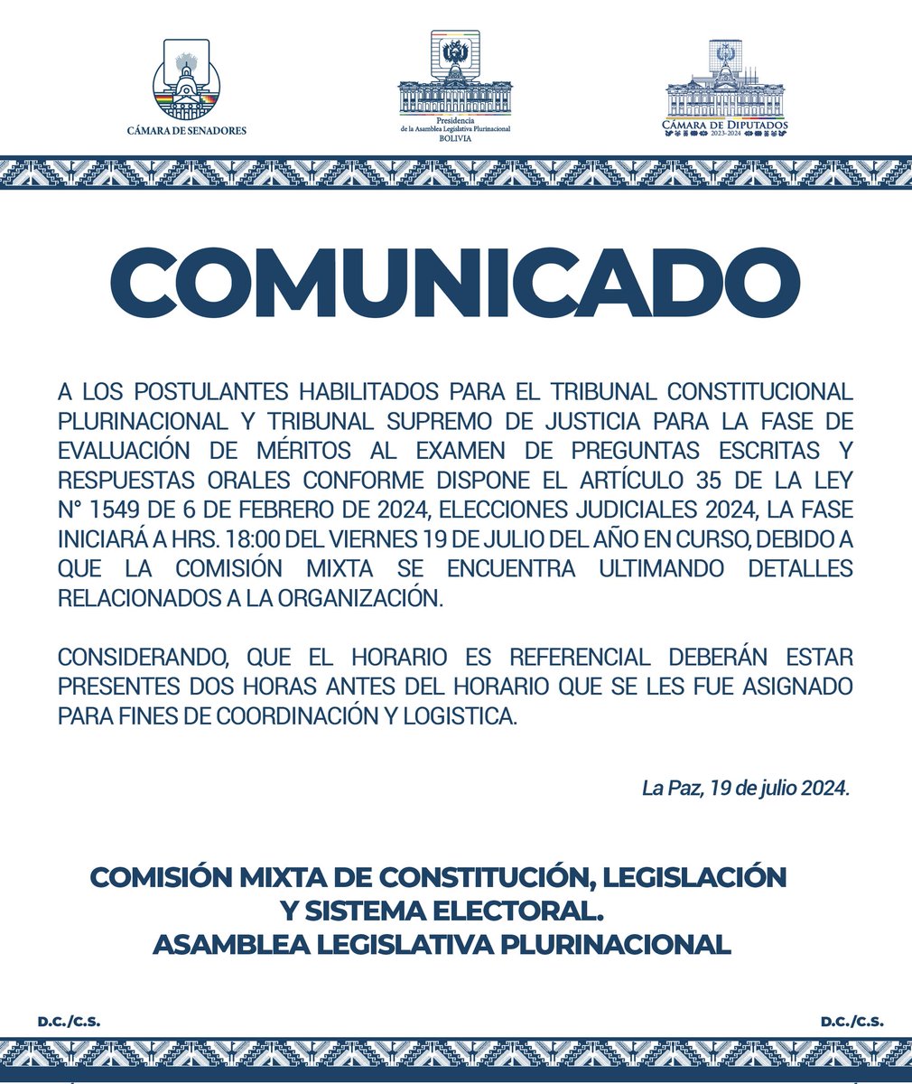 SenadoBolivia's tweet photo. #Comunicado https://t.co/xa0ceWw363