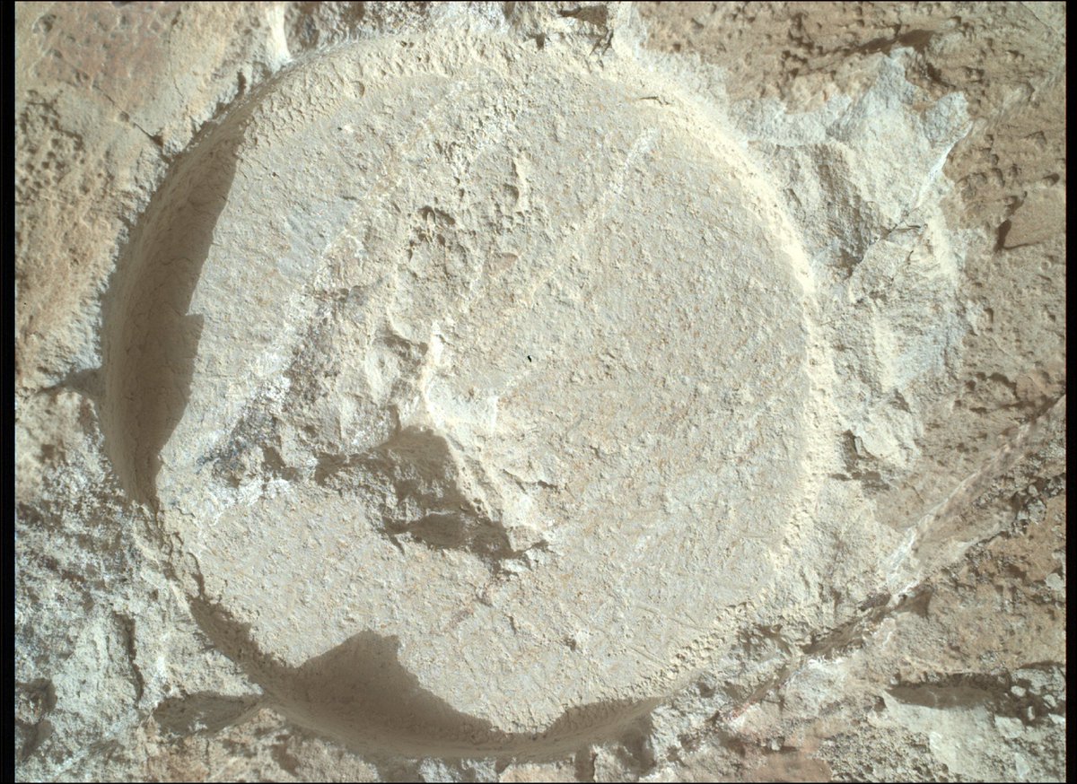 NASAPersevere's tweet image. As Earthlings celebrate the #Apollo11 anniversary, here on Mars, I recently finished an abrasion patch called "Apollo Temple." It’s a small tribute to the humans who first explored the Moon. #MoonToMars