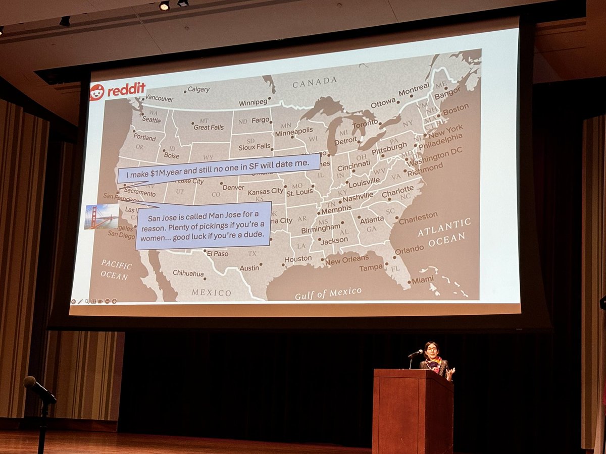 Super interesting and hilarious presentation from Elizabeth Bruch on online dating and market conditions. Take away message: sometimes it’s not you, it’s the market. Sorry if you live in San Jose :( #ic2s2