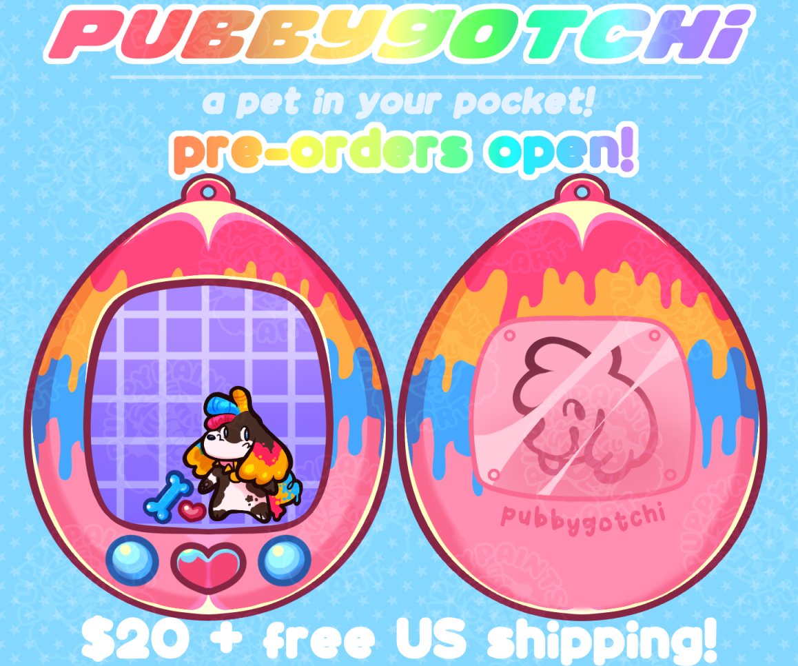 PUBBYGOTCHI charm pre-orders now open!

🐩charm will be about 3.5" tall with a cute, light blue hook clasp!
💖production will begin once we hit 3 orders
🖌️if order amount hasn't been hit by 8/10 then all orders will be refunded!

available on my 3tsy! 🔗in replies!