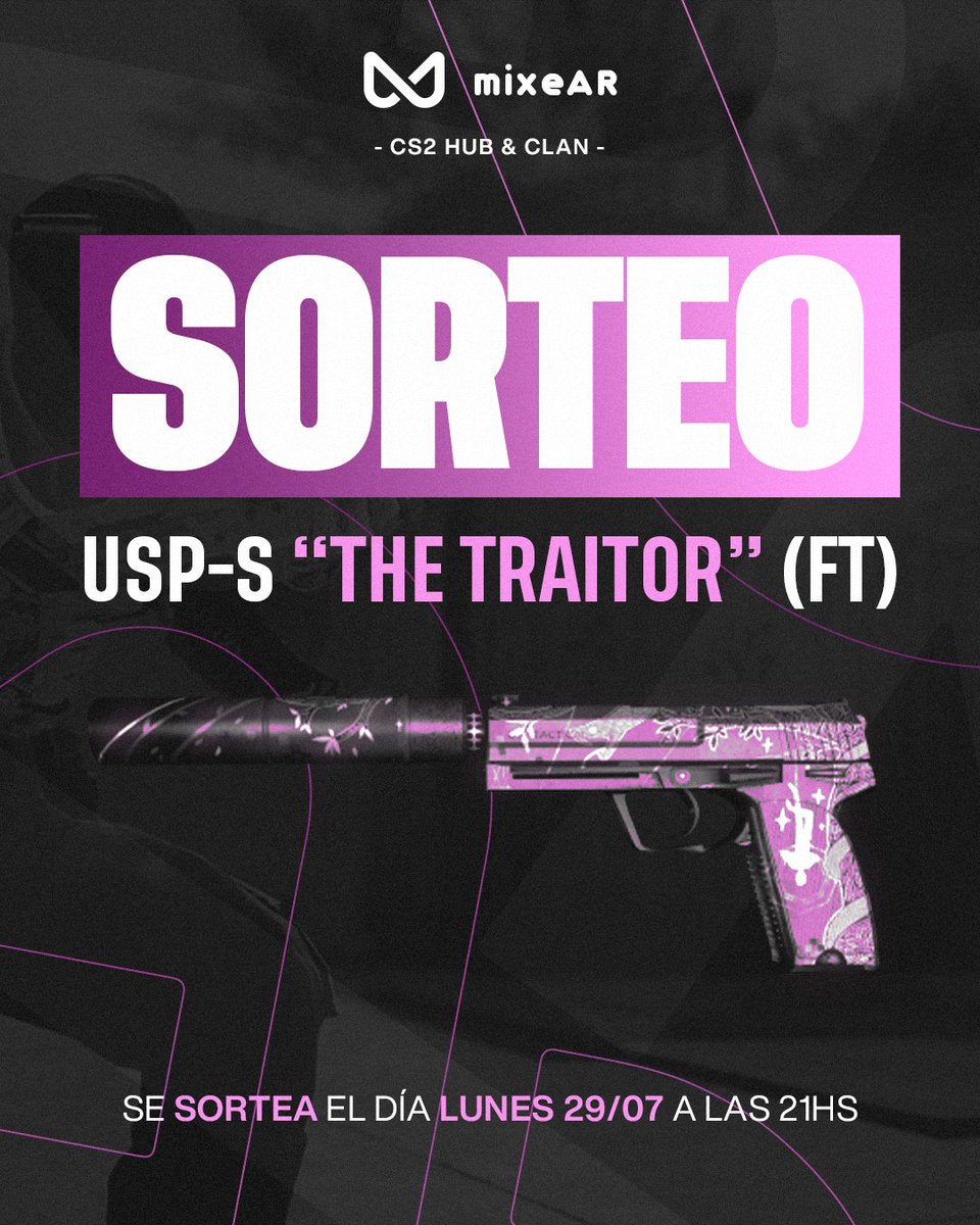 mixeARcs's tweet photo. 🎁 SORTEO USP-S | The Traitor (FT) 🎁

🔹Seguir a @mixeARcs 
🔹RT 🔄 y Like ❤️

🔸Suma chances etiquetando a un amigo

🎁 DOBLE CHANCE PARTICIPANDO EN EL POST DE INSTAGRAM ⬇️
https://t.co/HfGSc0Rj0G https://t.co/SMS74huT95