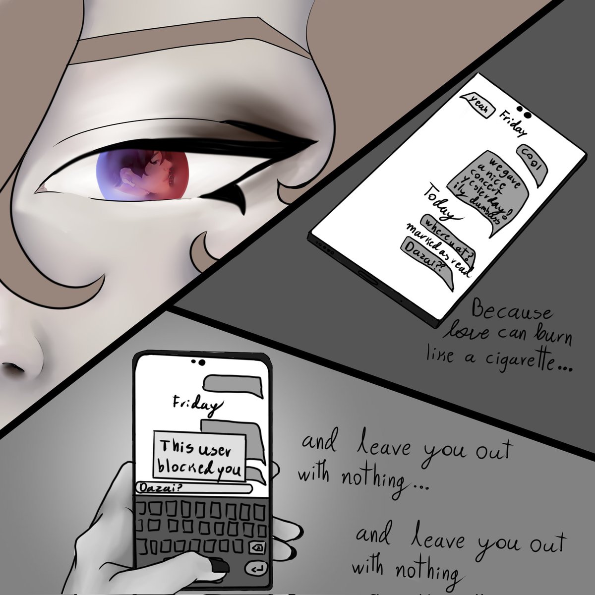ILY_R4NPO's tweet photo. after a huge hiatus, I'm back with my piece for #BSDMusicalChronicles
@bsdchronicles !! in Collab with @milezuba (see her piece in the thread!)
song: Lover's rock - TV girl https://t.co/bD1mYB1pvT
