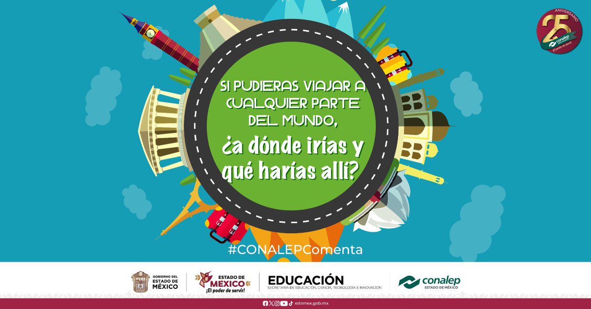 Conalep_Edomex's tweet photo. 🌎🚀 ¿A dónde viajarías y qué harías si pudieras ir a cualquier lugar del mundo? 🏞️🌴 Comparte tus sueños y planes usando #CONALEPcomenta.
¡Estamos emocionadxs por leer tus respuestas! ✨🗨️
#25AñosApasionadamente
#ApasionadamenteCONALEP
#OrgullosamenteCONALEP
#ElPoderDeServir https://t.co/5aCwAsL3Wl