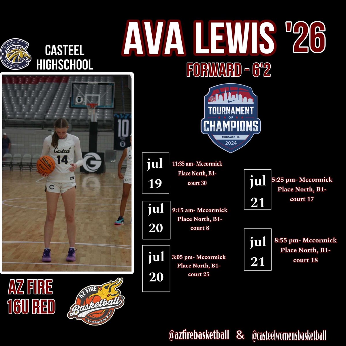 Ava Lewis (@avalewis2026) on Twitter photo Started the tournament off with a win against Tree of
Hope. So excited to play Team Norcal at 9:15 a.m. on court 8 tomorrow. <a href="/azfirebball/">AZ FIRE Basketball Club</a> <a href="/Coach_TyWimbish/">Tylor Wimbish</a> <a href="/niketoc/">Nike Tournament of Champions</a> Started the tournament off with a win against Tree of
Hope. So excited to play Team Norcal at 9:15 a.m. on court 8 tomorrow. <a href="/azfirebball/">AZ FIRE Basketball Club</a> <a href="/Coach_TyWimbish/">Tylor Wimbish</a> <a href="/niketoc/">Nike Tournament of Champions</a>