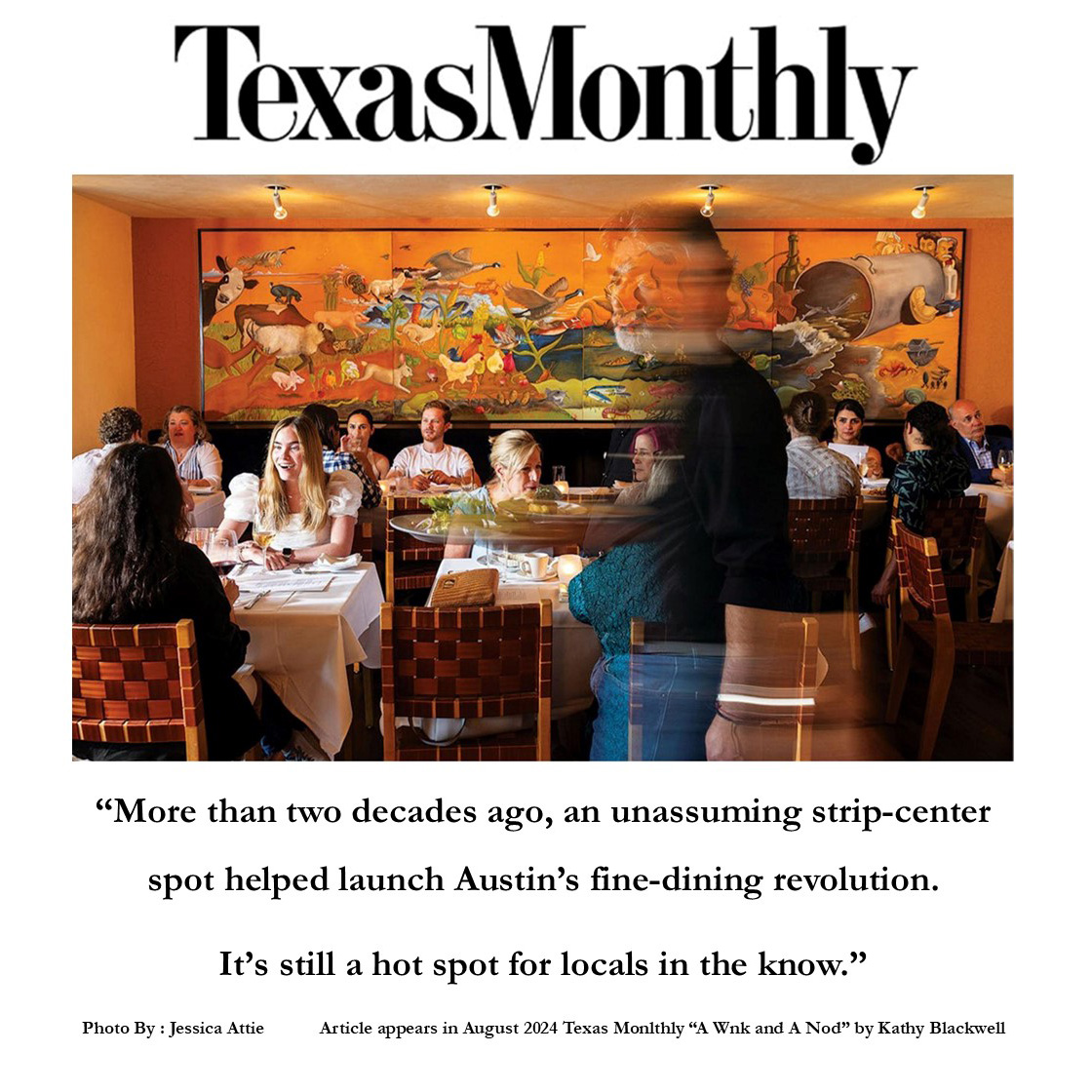 texasmonthly.com/food/wink-rest…  Great Article by Kathy Blackwell in the August 2024 issue of Texas Monthly.  Twenty Three Years of Austin Hospitality!  We'll See You Soon!
#instawine #winestagram
#atxlife #atx
#austintexas #austintx