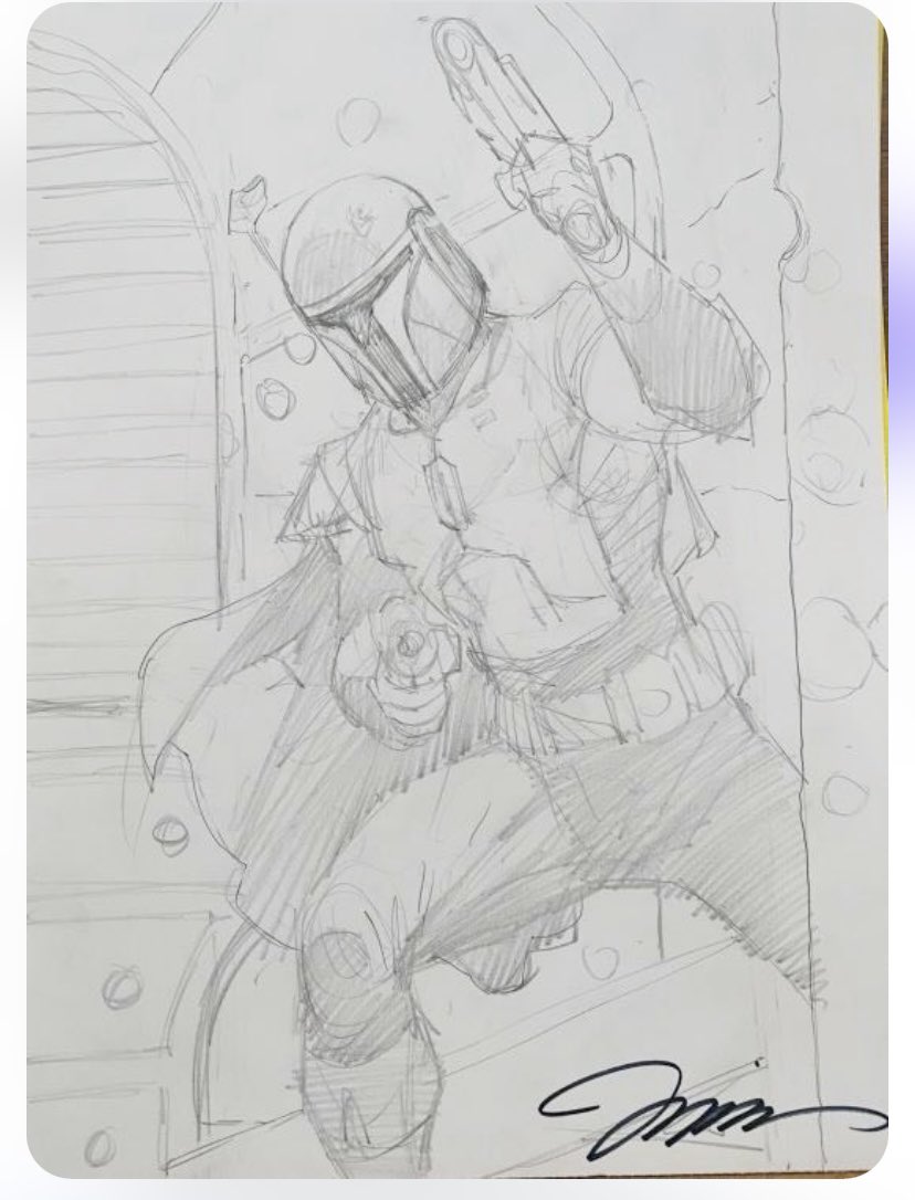 inkmonkeyhope's tweet image. #BobaFett done. 
Okay…. NOW, you can guess. #JimLee 
Yes, @JimLee pencils and #SandraHope finishes. Thanks for the fun opportunity, James.
.
#traditional #comic #art #noAI #inkmonkey #Hope #inker #StarWars #originalart #commission #inkart #inks #BOOM #HappyFriday
