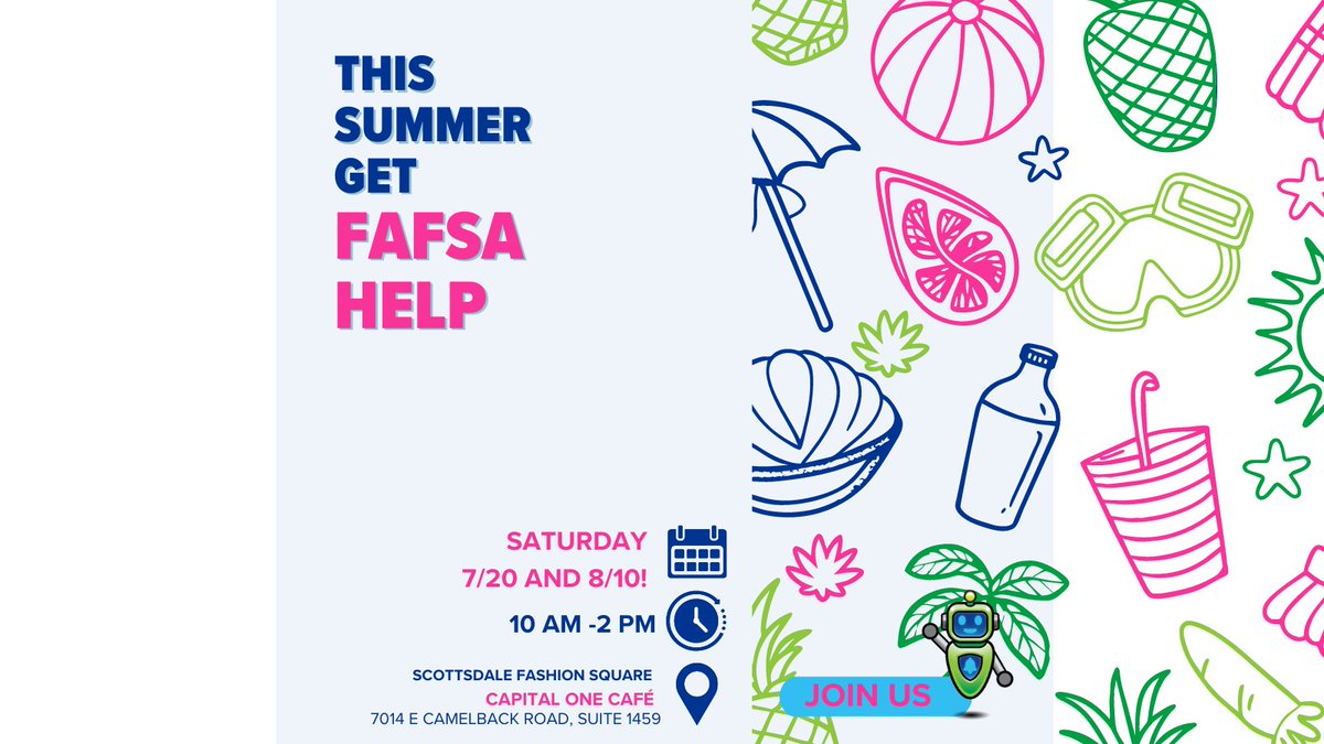 BenjiFafsa's tweet photo. Happy Friday! 🌟 Families and students join us and get help completing the 2024-25 FAFSA form. Ask Benji &amp; FAFSA volunteers will be at Capital One Café at Fashion Square Mall (near the Apple Store). Go here: https://t.co/wcQ3uPnIfX and sign up for 7/20. 🎓#FAFSAhelp https://t.co/PwdScvaY3c