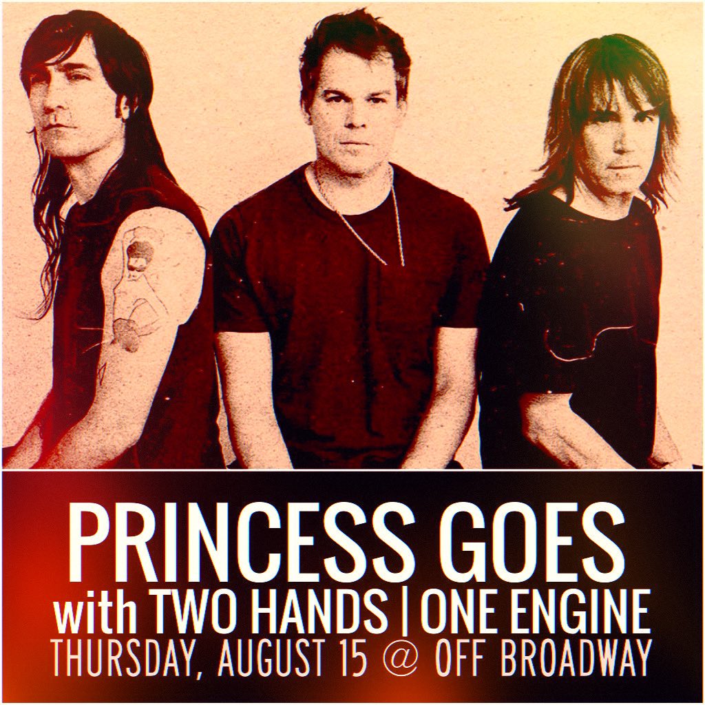 Excited to announce that I will be opening for <a href="/princessgoes_/">Princess Goes</a> at <a href="/offbroadwaystl/">Off Broadway</a> on Thursday, August 15th.  All ages.  Doors at 6:30pm.  Show at 7:30pm door.  🤘

#princessgoes #twohandsoneengine #offbroadwaystl #stl #stlouis #saintlouis