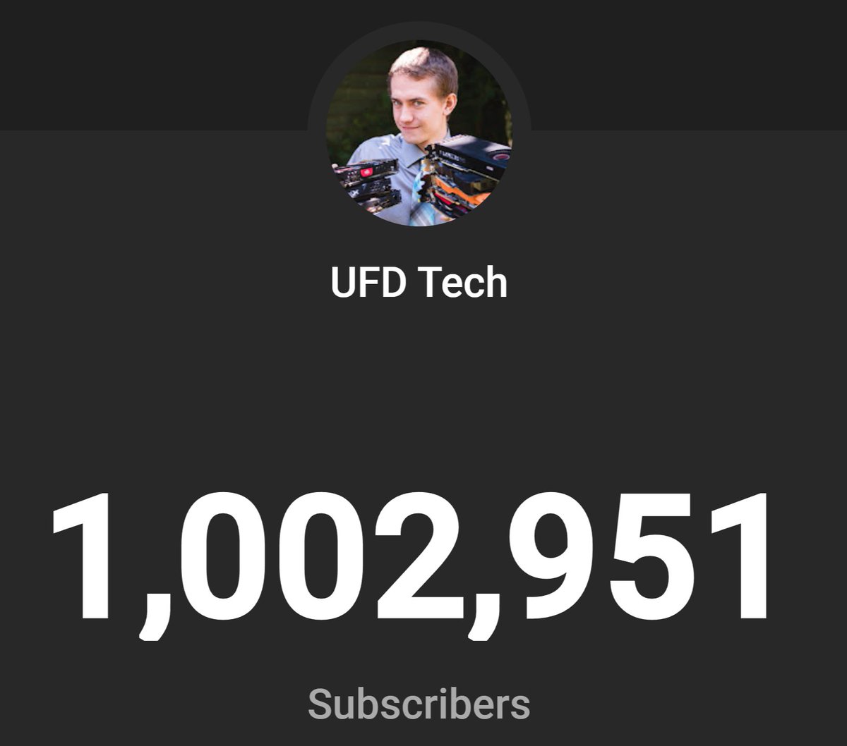 UFDTech's tweet photo. WE DID IT!
One million subscribers.
Legitimately wouldn't be here without my family &amp; my team. 
Thank you all for the support over the years. 
It's meant more than you know. https://t.co/X9mzcxuGrR