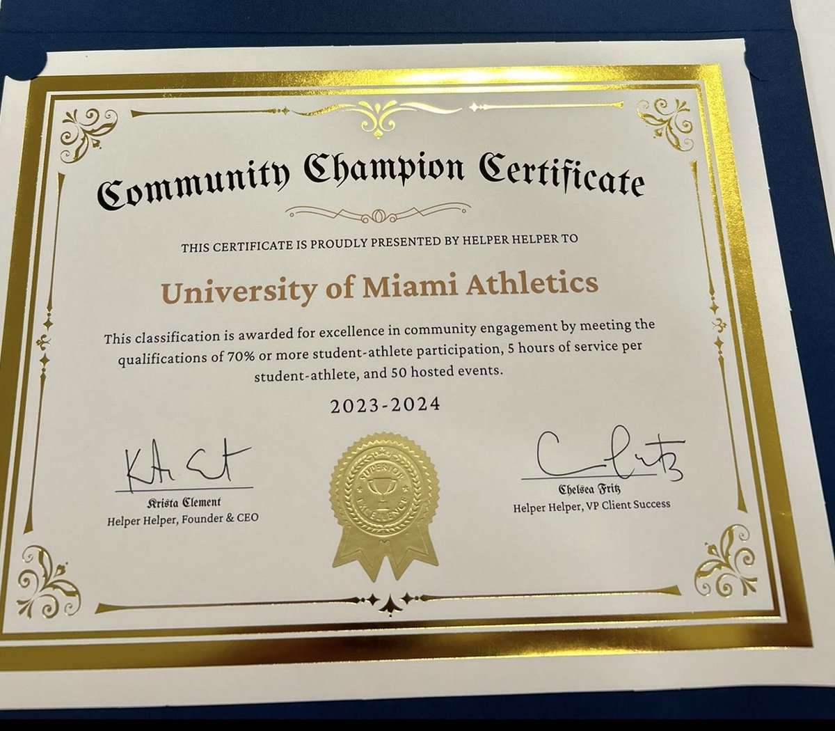 UM_SADV's tweet photo. Congrats @MiamiHurricanes!! Being recognized for your community outreach is awesome ๐๐ฝ#canescare๐งก๐ #canesconnect @JesssHurley3 https://t.co/rTbLpOMOUx