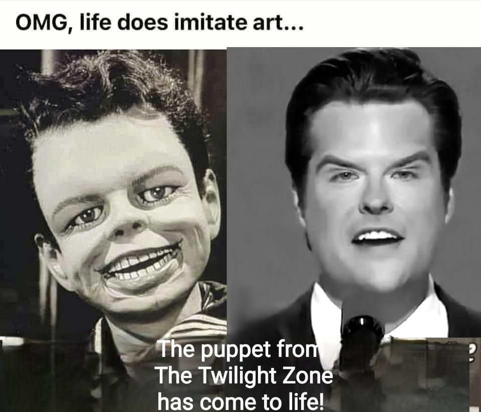 Meidas_Wendy's tweet photo. I knew Gaetz reminded me of someone with his botched Botox appearance!😂
#MattGaetz
#BotchedBotox https://t.co/t5NoAQYAl9