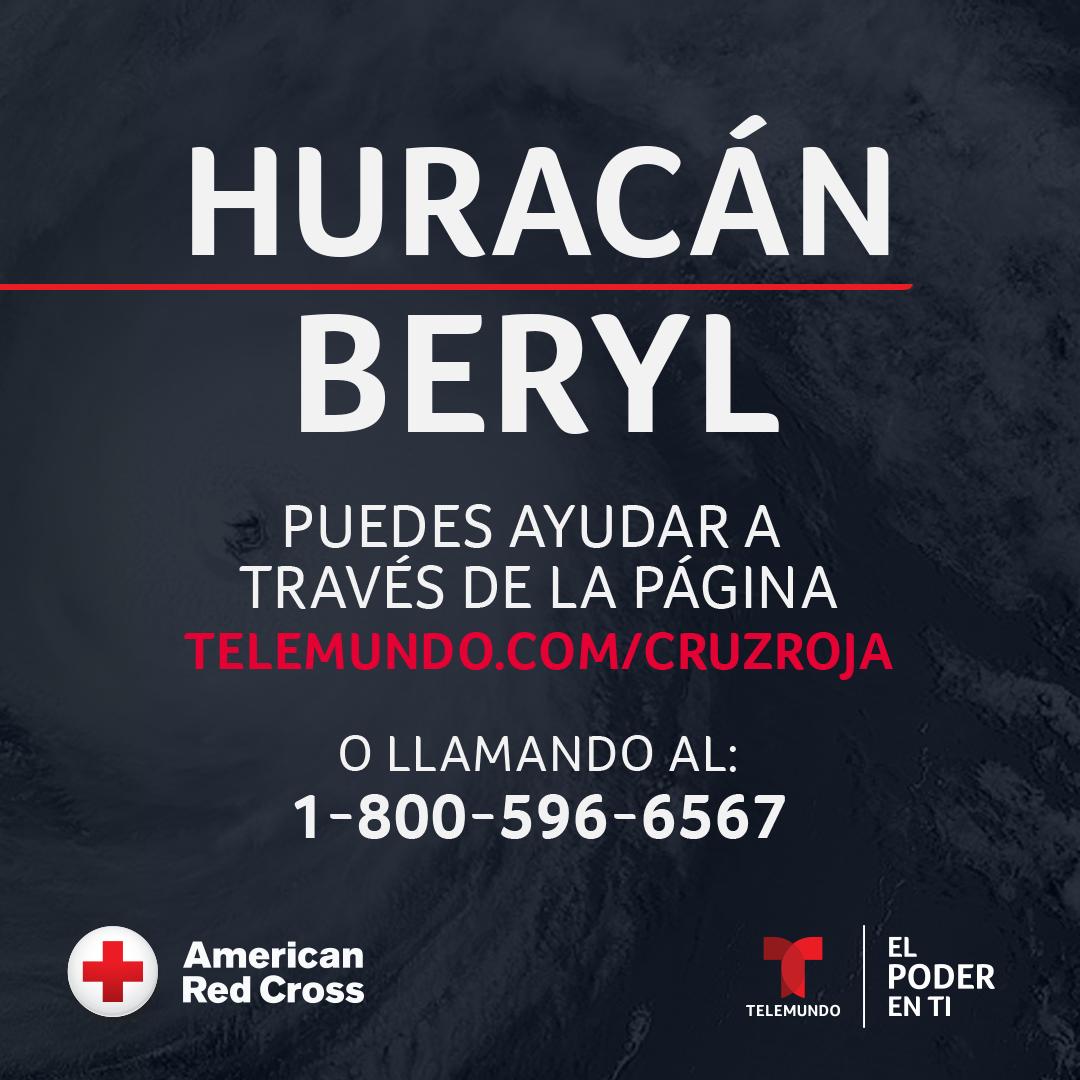 Telemundo's tweet image. 🚨 ¡Telemundo se une a la Cruz Roja! Ayudemos a víctimas del paso del huracán Beryl con un simple gesto. Dona en Telemundo.com/cruzroja o llama al 1800-596-6567. Tu apoyo puede marcar la diferencia 
#elpoderenti