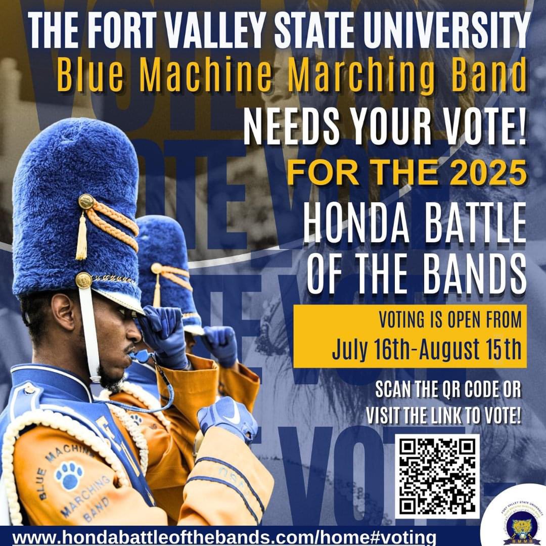 #FVSUFriday Who wants to see the Fort Valley State University Blue Machine Marching Band at the Honda Battle of the Bands? Vote now through August 15 at HondaBattleoftheBands.com.  Be sure to vote daily! 💙💛