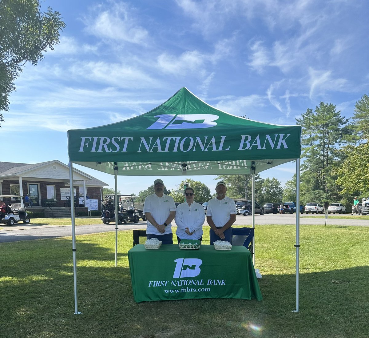 FNBRS_'s tweet photo. First National Bank was honored to be a sponsor of the Russell County Hospital’s Golf Scramble at Lakewood Country Club today. Regan Helm, Tony Hart, Brett Aaron, and Stacey Popplewell represented First National Bank at the event. Good day on the course! ⛳️ https://t.co/oxOkV23bue