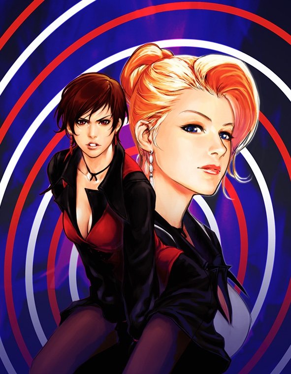 viuvasdokof's tweet image. Vice &amp;amp; Mature - The King of Fighters 2002: Promotional art by Hiroaki.

#Vice #Mature #KOF2002 #Hakkesshu