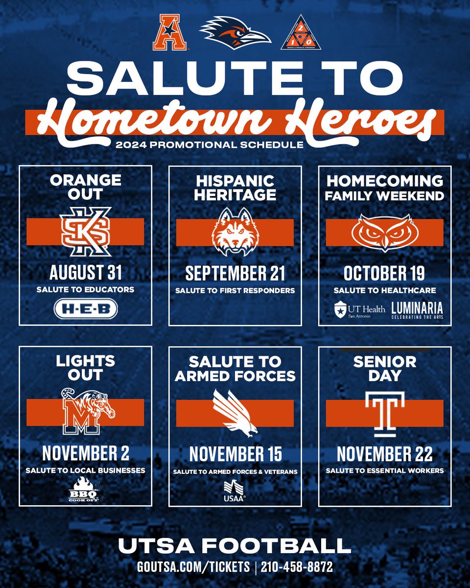Y’all, <a href="/UTSAAthletics/">UTSA Athletics</a> has GREAT things planned this season. The fan experience will be amazing and the dome is where you’ll want to be on game days! Become a season ticket holder and get into all 6 home games for as low as $90 TOTAL! Reach out if y’all have questions. #LetsGo210