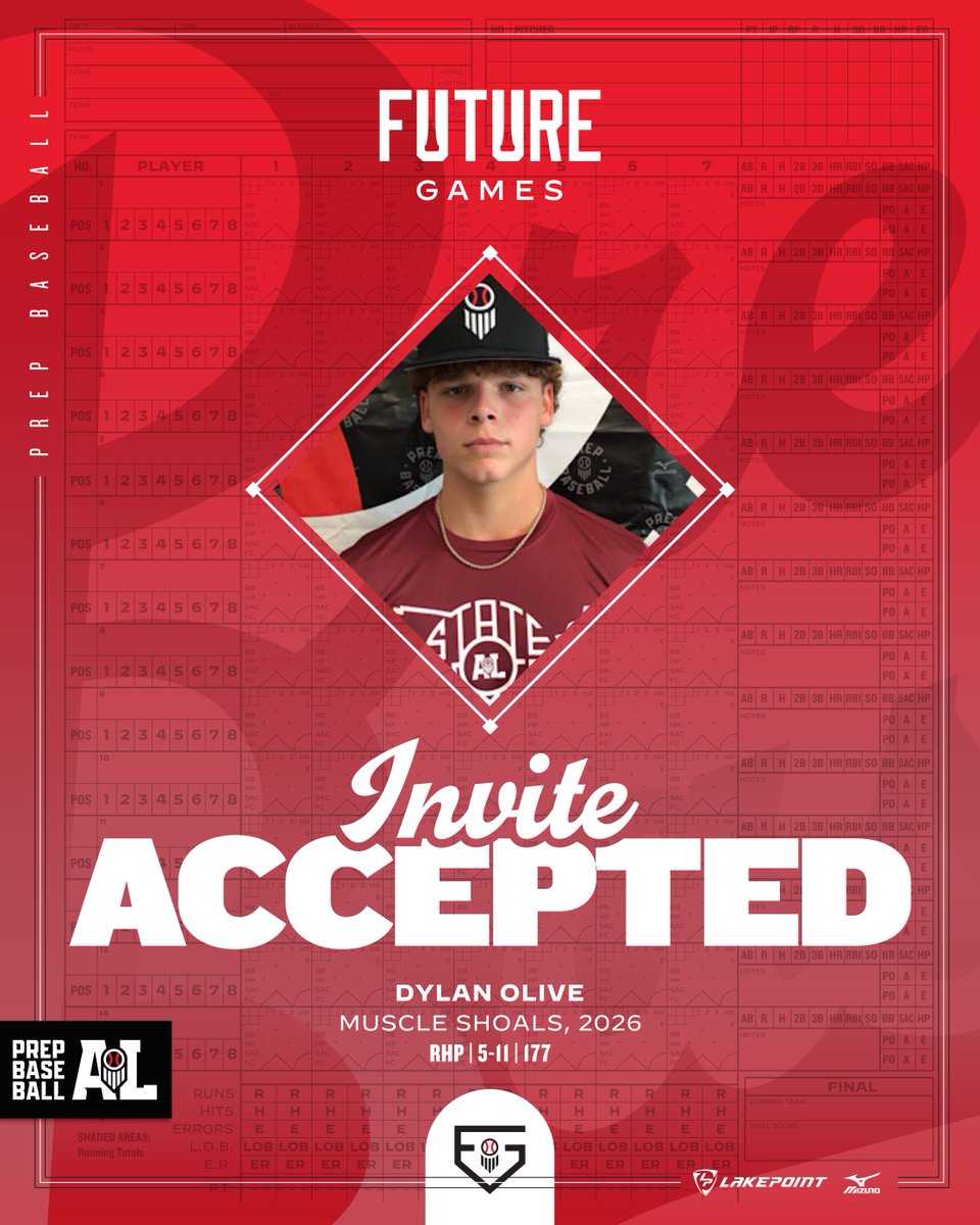 PrepBaseballAL's tweet photo. 𝐌𝐮𝐬𝐜𝐥𝐞 𝐒𝐡𝐨𝐚𝐥𝐬, 𝐀𝐋 ➡️ 𝐄𝐦𝐞𝐫𝐬𝐨𝐧, 𝐆𝐀

+ RHP Dylan Olive (@MSHS_BSB, 2026) has accepted his invite to represent #TeamAlabama at the 𝐅𝐮𝐭𝐮𝐫𝐞 𝐆𝐚𝐦𝐞𝐬 (#PBFG24) at LakePoint Sports in Emerson, GA.

🔗: https://t.co/qsoCQsxS2c || @DylanOlive23 https://t.co/vDEqF8drSZ