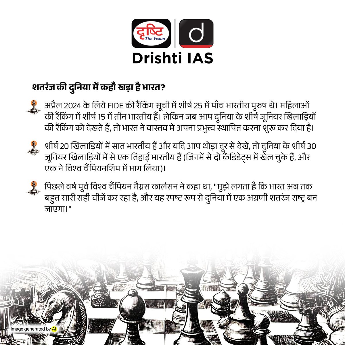 drishtiias's tweet image. विश्व शतरंज दिवस…
.
#FIDE #SportinIndia #ViswanathanAnand #Gukesh #Praggnanandhaa #Arjun #Erigaisi #ViditGujrathi  #Grandmaster #Chess #SpecialDaysDrishtiIAS #DrishtiIAS #DrishtiPCS