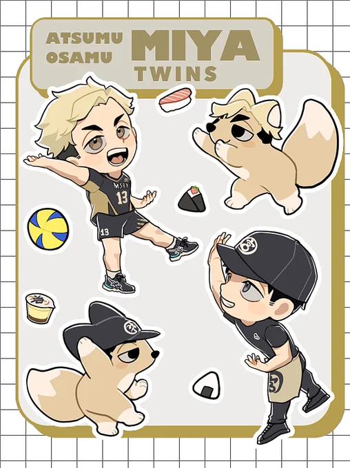 自分用ステッカーに描いた🍙🍣🏐 