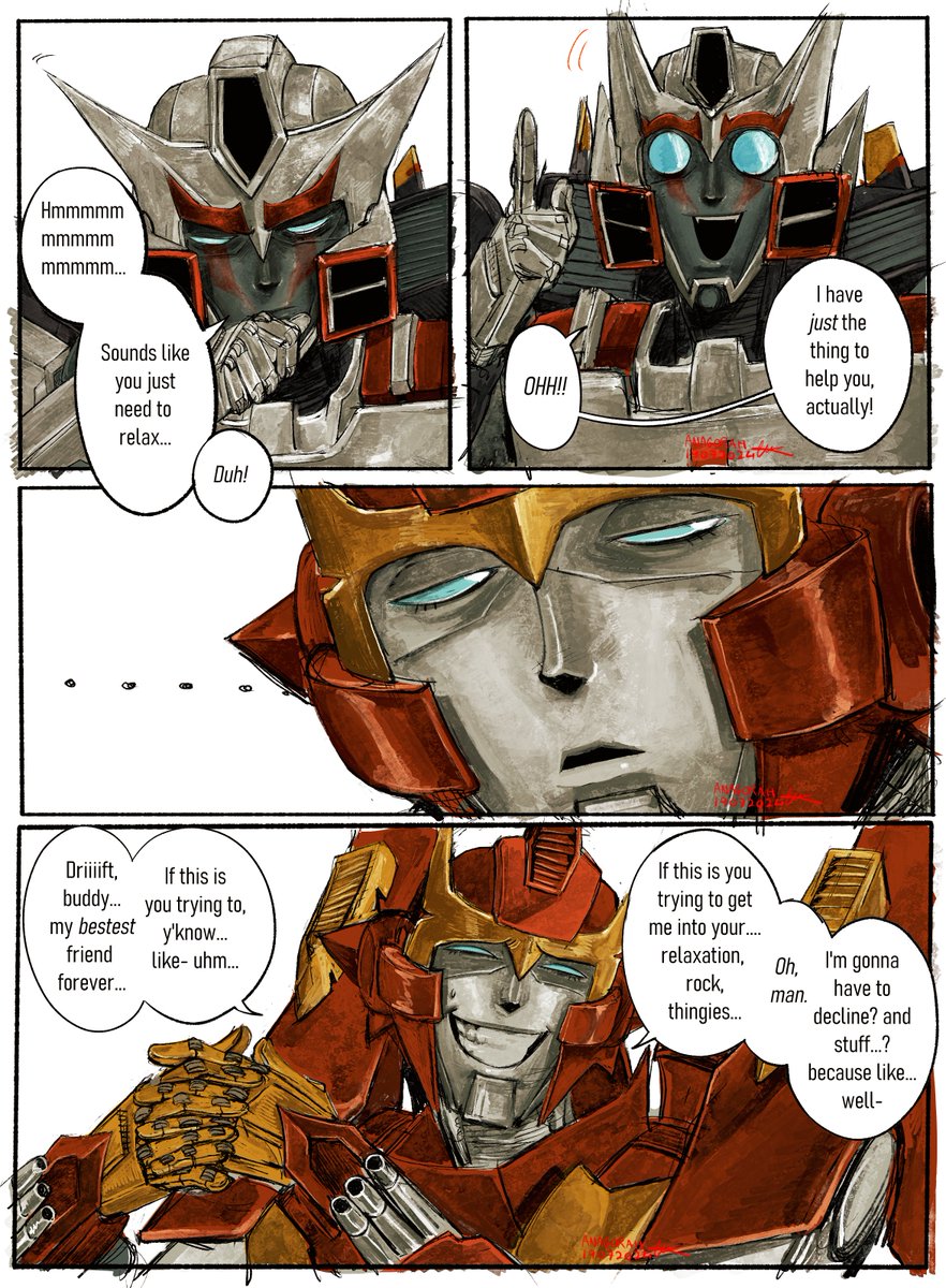 anagorah's tweet photo. in which Drift helps Rodimus relax #MTMTE https://t.co/QAeNI3SVDQ