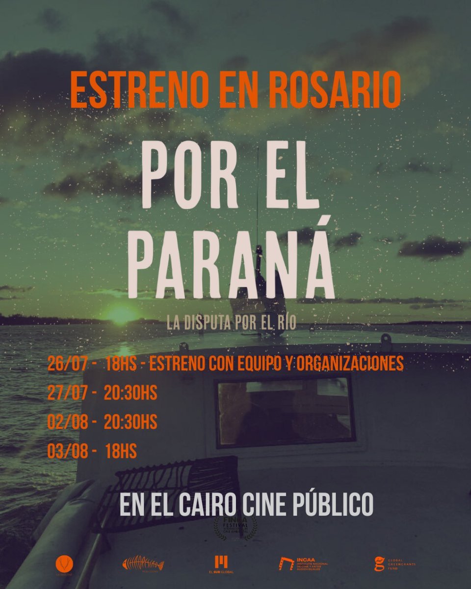 📺🚣  Estrenamos en Rosario el documental Por el Paraná: La disputa por el río! La ciudad protagonista de esta película y centro de esta disputa. 🌇  Después habrá conferencia de prensa con realizadores y organizaciones socioambientales 
¡Nos vemos ahí!