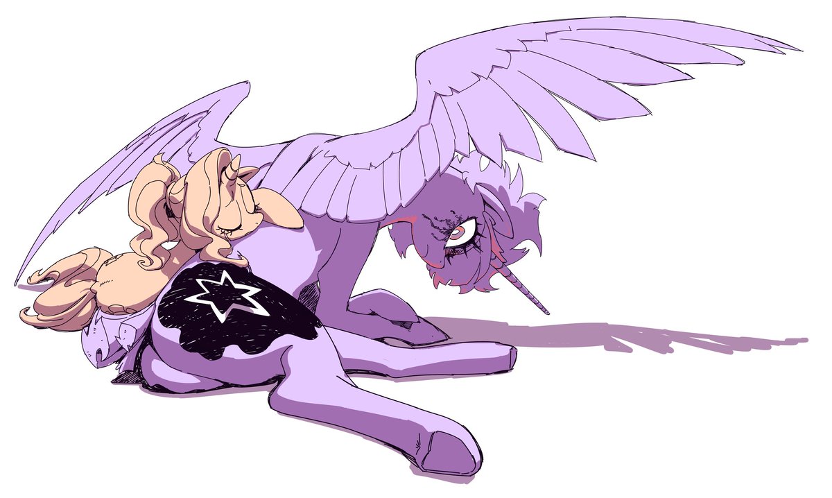 My corny ass thinking up an AU where Twilight is consumed by grief as she sees all of her friends die of old age while she has to live on forever. Without the elements, the only pony keeping her from fully transforming into a nightmare is Luster Dawn 🤓 👆 #mlp #au