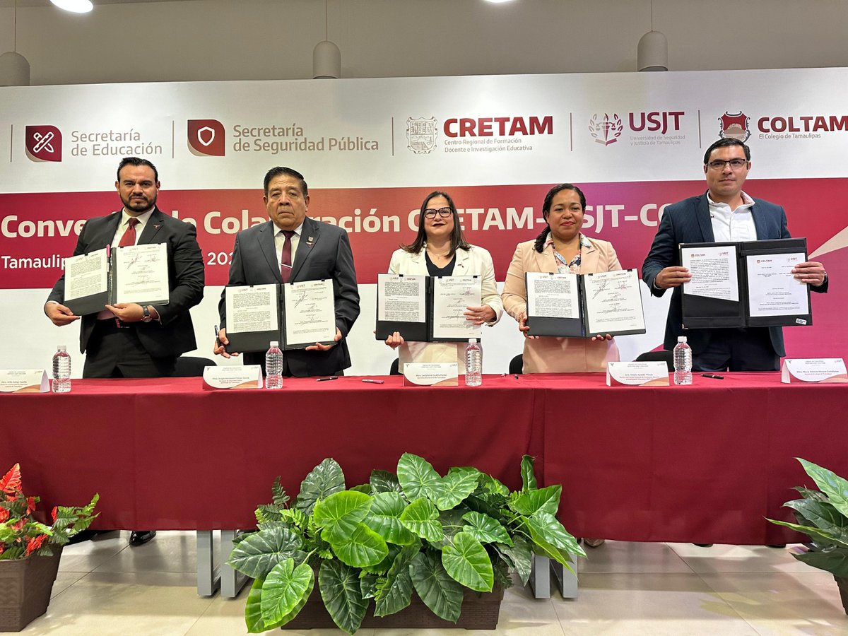 USJTam's tweet photo. Firman convenios #USJT con #CRETAM y #COLTAM.
#Seguridad, #educación y #salud son pilares fundamentales en todo gobierno y aquí en #Tamaulipas caminamos de la mano: @SergioHChavez https://t.co/Y4n7AZxzMg https://t.co/QBkeUgCOma
