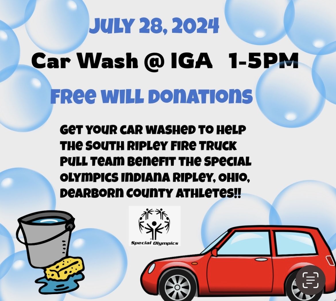 Alexa is having a car wash at the Versailles IGA. This is part of her Pay It Forward project. She is a member of the South Ripley Fire Truck Pull Team. All money raised goes to SOIN-ROD. Thanks to the Versailles IGA for hosting and for helping us help Special Olympics