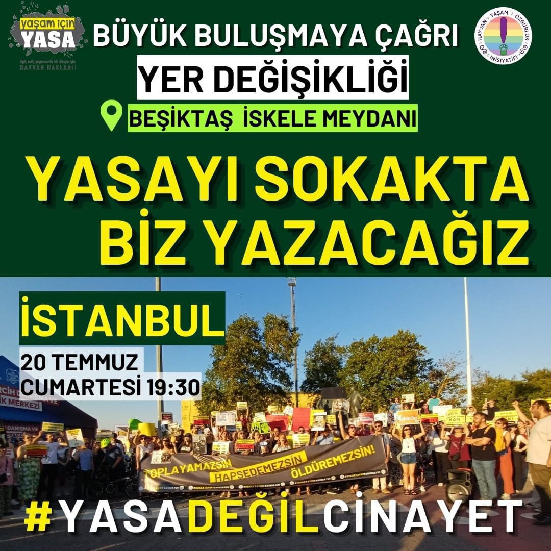 yasamicinyasa's tweet photo. 📣🥁YER DEĞİŞİKLİĞİ 

20 Temmuz Cumartesi günü eylem yerimizi BEŞİKTAŞ İSKELESİ olarak güncelledik. 

.
.
.

Haydi direnişe!

Katliam ve tecrit yasasını oylamaya devam etmek için yapılacak Komisyon toplantısı öncesinde, 20 Temmuz Cumartesi günü, Beşiktaş’ta  biraraya geliyor ve bir kez daha haykırıyoruz:
Dostlarımızı vermiyoruz!

#yasadeğilcinayet
#yasayıgeriçek
#yaşamiçinyasa