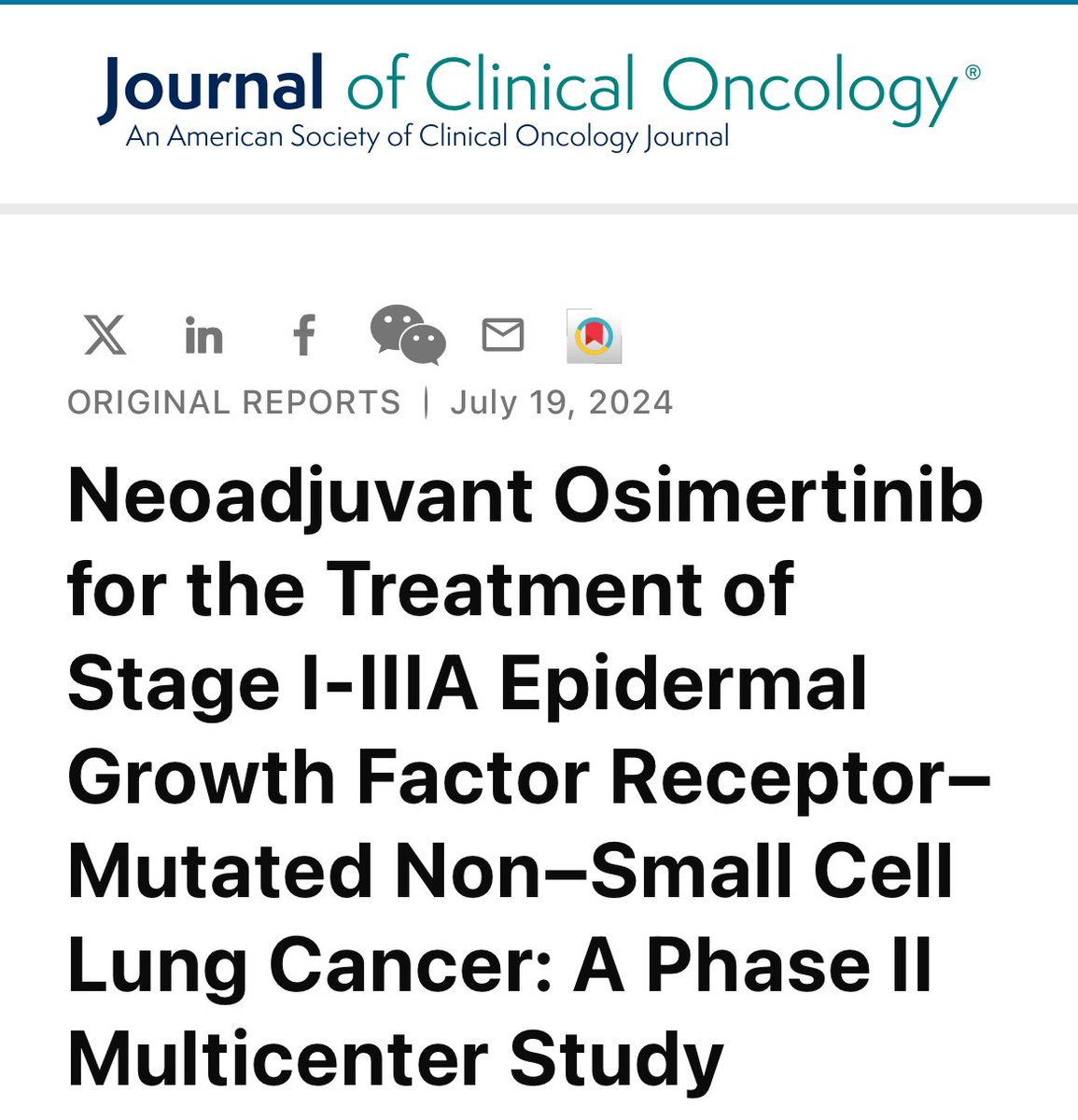 RManochakian's tweet photo. 🔥🚨@OncoAlert Hot off the press.

Just published @JCO_ASCO

Results of phase 2 clinical trial (27 patients) of #Neoadjuvant #Osimertinib in stage I-IIIA #EGFRm non-small cell #LungCancer.

Study DID NOT meet primary endpoint

#MPR rate: 14.8%

👇🏼
https://t.co/nwQKcIJwoJ https://t.co/M5uj3NfpLH