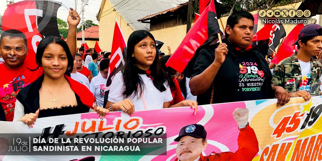 El Gobierno y el #Pueblo nicaragüense celebran 45 años de la victoria de la revolución liderada por el Frente #Sandinista de Liberación Nacional sobre la dictadura somocista, un hito histórico, símbolo de #Esperanza y lucha popular que inspira movimientos de la liberación y