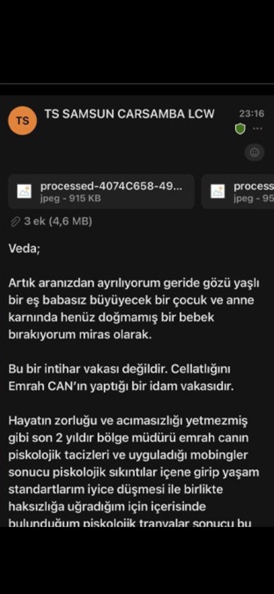 Bu gördüğünüz mektup, Muhammed Yavuz'un intihar etmeden önce LC Waikiki'ye gönderdiği maildir.