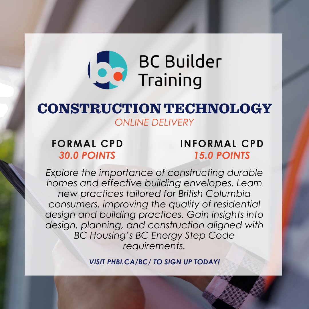 PHBInow's tweet image. PHBI has updated our courses to reflect the recent changes to BC Energy Step Code requirements!
Swipe to check out the newly revised courses! 🔧🔨 📜 
Enroll today at phbi.ca/bc/ and enhance your expertise!
#phbi #BCBuildingCode #BuilderEducation #EnergyStepCodes