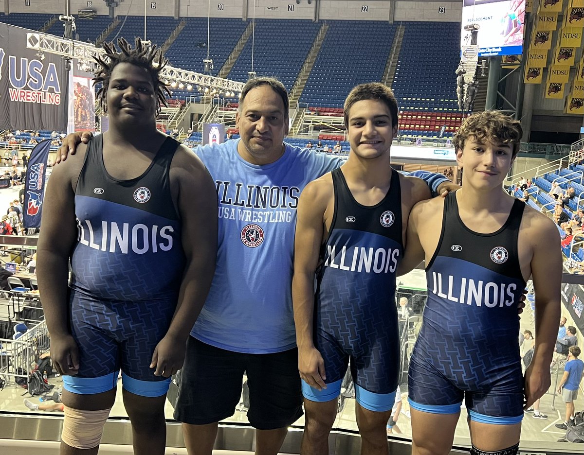 Evanston Wrestling National team members.
157 Rodrigo Salinas, 
165 Diego Lopez, 
285 Jeremy Marshall. 
Greco Roman Team Illinois starts competing Friday and Saturday July 19-20. Good Luck to our Wildkits!
