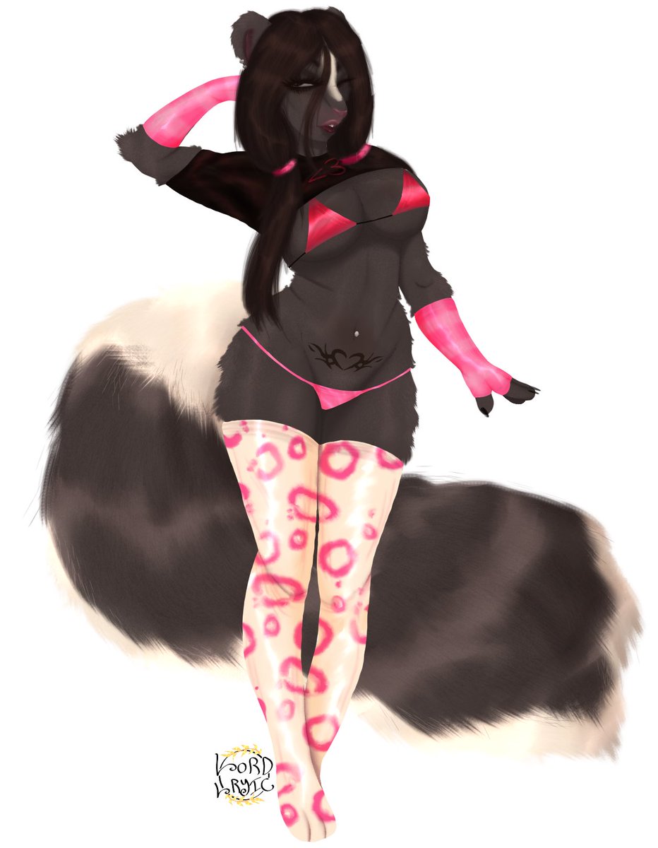 2 days later if shit this painting out ugh #furry #Fursona #oc #y2k been learning to mess with my painting skills! She is a skunk named Charlotte, she love to go to raves and parties!