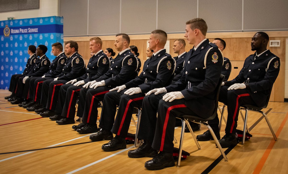 reginapolice's tweet photo. Excited to begin their training, these sixteen chosen recruits will now join others from across the province at the Saskatchewan Police College. There, they will build on their learning and prepare to graduate to serve and protect our communities. https://t.co/KK0aT2WAoY