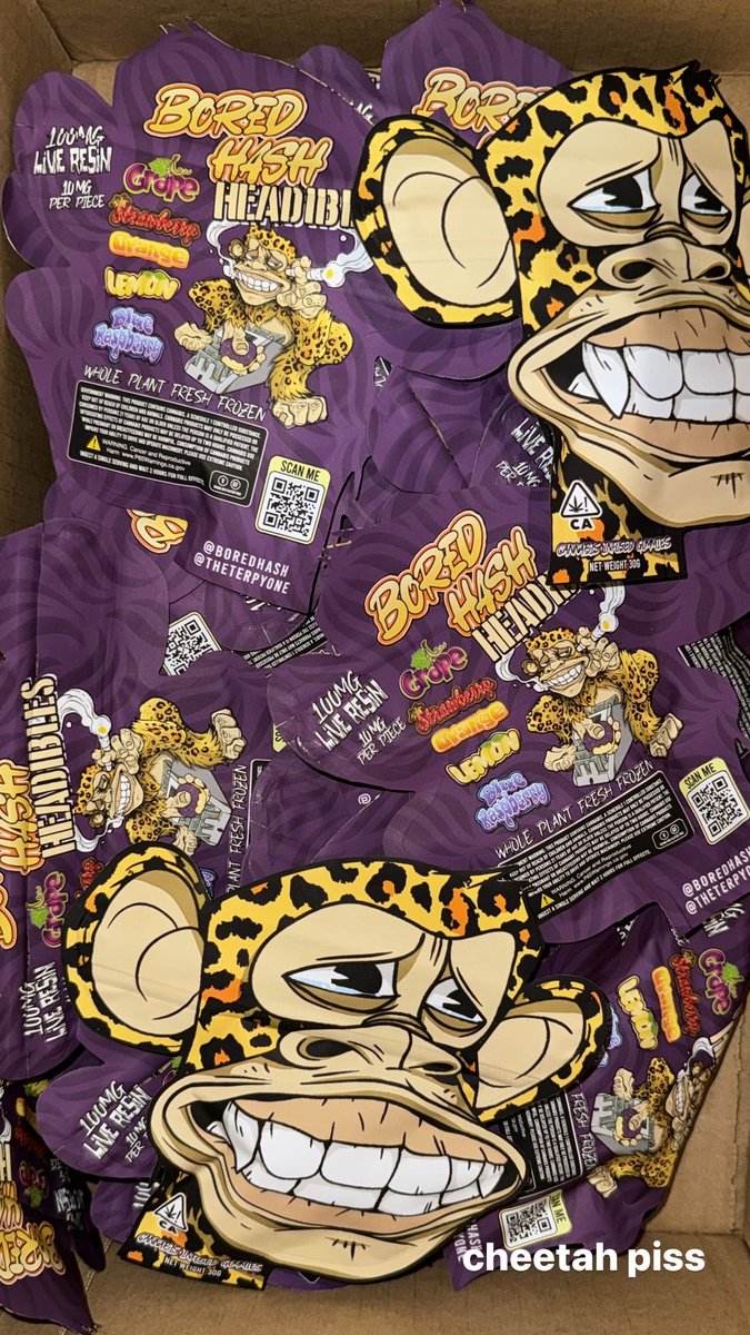 theterpyone's tweet photo. the headiest gummies in the 7 seas: cheetah piss headibles infused with whole plant fresh frozen live resin. #BoredHash https://t.co/VEsqcIJ6CR